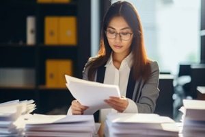 asian women reading document paper