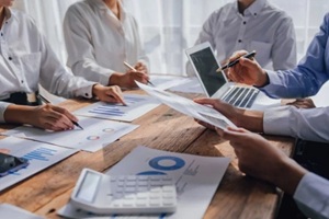 attractive business people at meeting, Leadership vision, collaboration and teamwork of a business team in an office work meeting