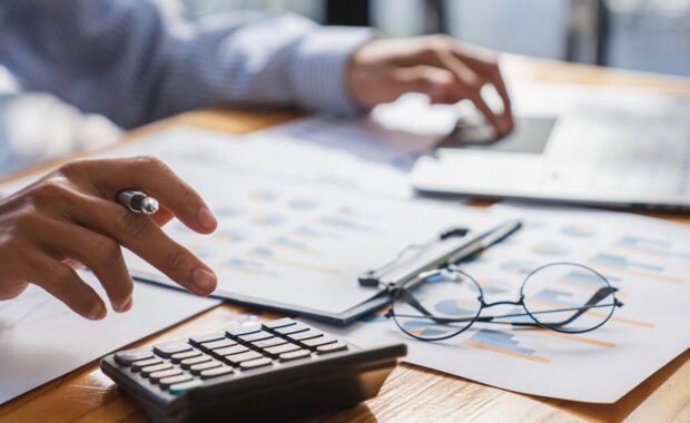 business analyst team checking in financial statement for audit internal control system
