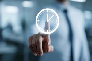 businessman touching time clock icon symbol