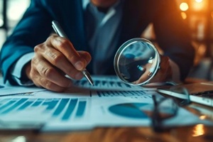 portray professionals conducting a document security audit using advanced tools