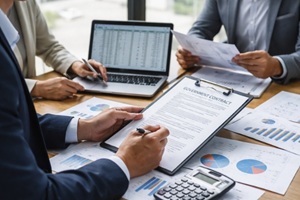 team of people signing a govrnment contract